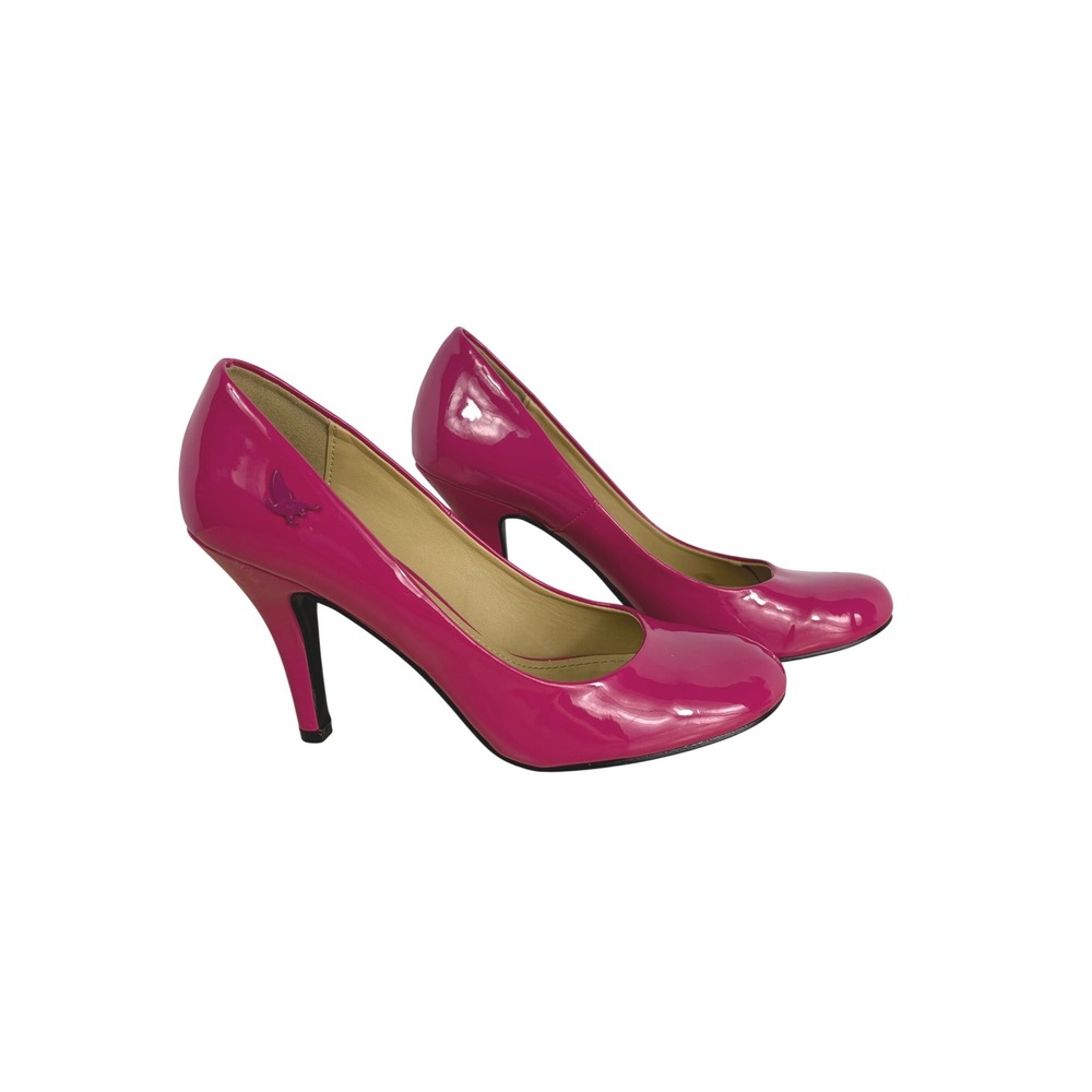 Shiekh Pink Patent Round Toe Stiletto Pumps Heel Bird Logo Size 8.5